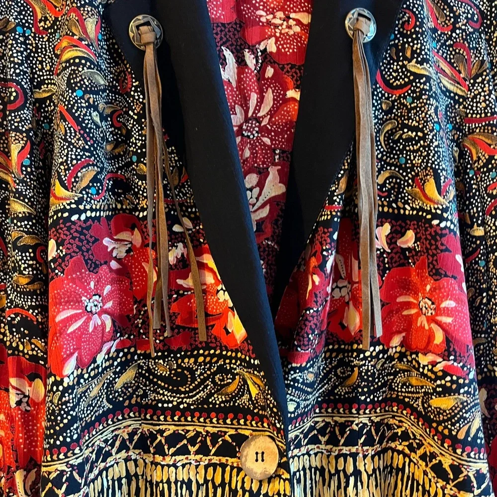 Carole Little western jacket floral Blazer boho cowboy conch leather vintage M - Picture 2 of 7